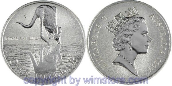Australien, 1 Dollar 1997, Känguruh beim Wassertrinken, KM 325, Silber, BU, mit Kapsel
