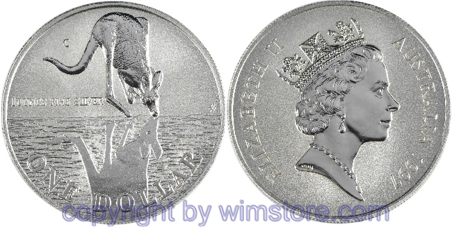 Australien, 1 Dollar 1997, Känguruh beim Wassertrinken, KM 325, Silber, BU, mit Kapsel