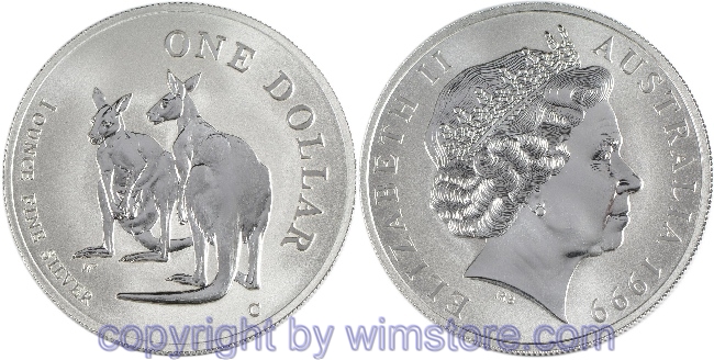 Australien, 1 Dollar 1999, Zwei Känguruhs, KM 398, Silber, BU, mit Kapsel