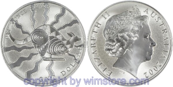 Australien, 1 Dollar 2002, Känguruh im Aboriginal Stil mit Wellenlinienmuster, KM 642, Silber, BU, mit Kapsel