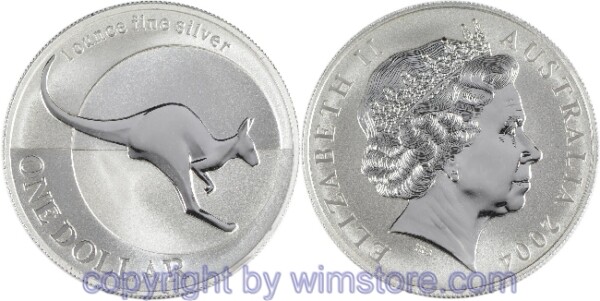 Australien, 1 Dollar 2004, Känguruh nach rechts vor untergehender Sonne, KM 723, Silber, BU, mit Kapsel
