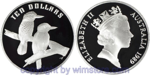 Australien, 10 Dollars 1989, Australische Vogelwelt - Jägerliest und Haubenliest, KM 133, Silber, BU, mit Kapsel