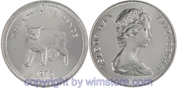 Insel Man, 25 Pence 1975, Katzen - Manxkatze, KM 31, Ku/Ni, st