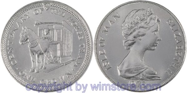Insel Man, 1 Crown 1976, 100 Jahre Pferdebahn von Douglas - Toastrack Tram, KM 38, Ku/Ni, st