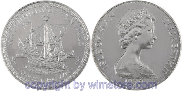 Insel Man, 1 Crown 1979, 1000 Jahre Tynwald - Englische Kogge, KM 47, Ku/Ni, -st