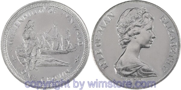 Insel Man, 1 Crown 1979, 1000 Jahre Tynwald - Loyalist vor Schiff, KM 49, Ku/Ni, st
