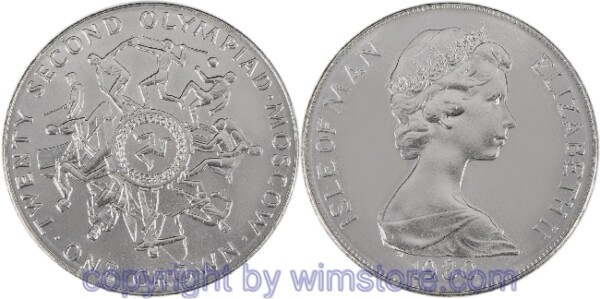 Insel Man, 1 Crown 1980, Sommer Olympiade 1980 in Moskau - verschiedene Sommersportarten, KM 66, Ku/Ni, st