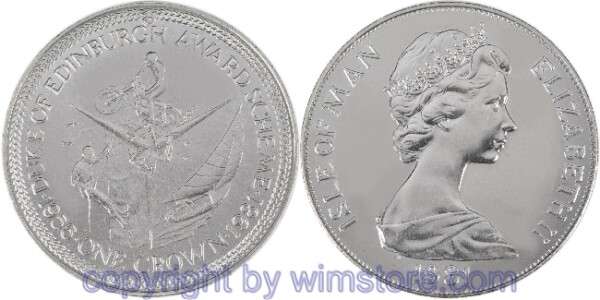 Insel Man, 1 Crown 1981, 25 Jahre Internationales Jugendprogramm - Klettern, Motorradfahren, Segeln, KM 76, Ku/Ni, st