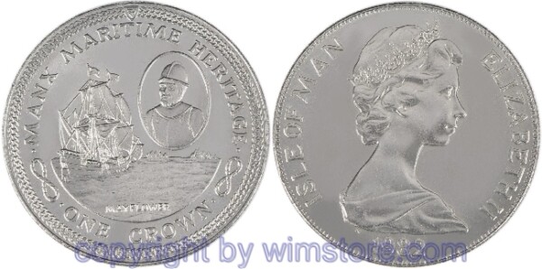 s5717 Insel Man, 1 Crown 1982, Berühmte Seeleuter der Insel Man - Kapitän Myles Standish, KM 96, Ku/Ni, st