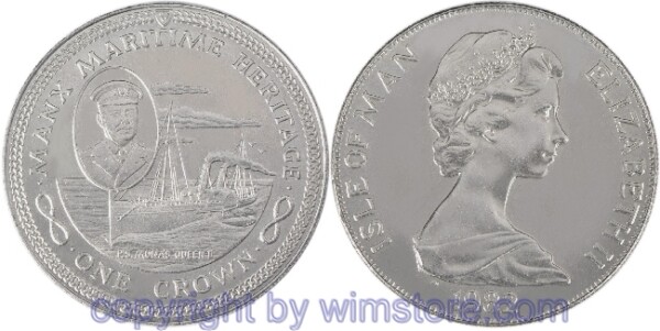 Insel Man, 1 Crown 1982, Berühmte Seeleuter der Insel Man - Kaptiän William Cain, KM 99, Ku/Ni, st