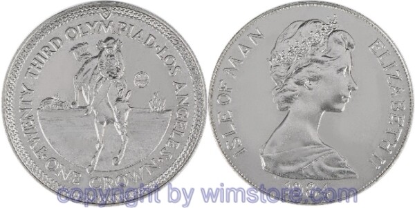 Insel Man, 1 Crown 1984, XXIII. Sommer Olympiade 1984 in Los Angeles - Pferdesport, KM 120, Ku/Ni