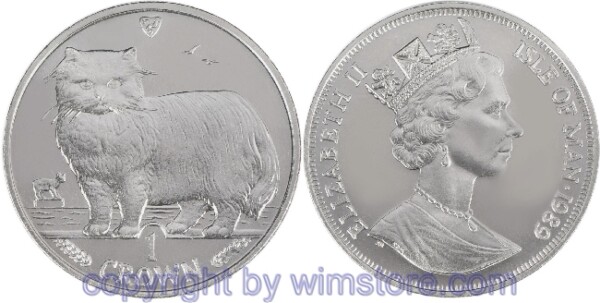 Insel Man, 1 Crown 1989, Katzen - Perserkatze, KM 250, Ku/Ni, st