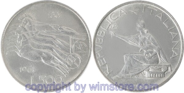 Italien, 500 Lire 1961, 100 Jahre Italienischer Nationalstaat - Quadriga, KM 99, Silber