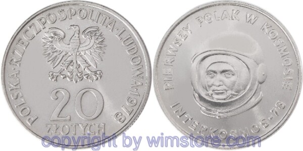 Polen, 20 Zlotych 1978, Kosmonaut, Y 97, Ku/Ni