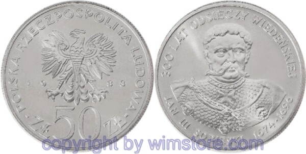 s5907 Polen, 50 Zlotych 1983, 300. Jahrestag des Entsatzes der Stadt Wien - Johann III. Sobieski, Y 145, Ku/Ni