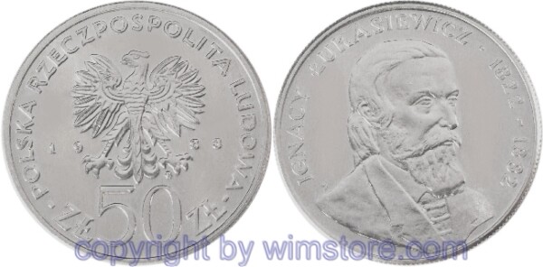 Polen, 50 Zlotych 1983, 100. Todestag von Ignacy Lukasiewicz, Y 146, Ku/Ni