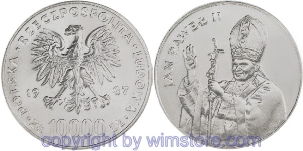 Polen, 10000 Zlotych 1987, Apostolische Visite von Paps Johannes II. in Polen, Y 164, Silber
