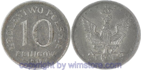 Polen 1816 - 1923, 10 Fenigów 1917, 1918, Y 6, Eisen