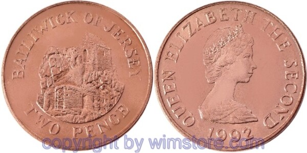 Jersey, 2 Pence 1992, KM 55b, Bronze, -st