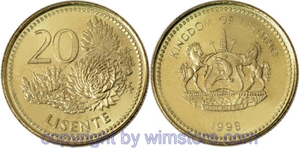 Lesotho, 20 Lisente 1998, KM 64, Stahl-Messing plattiert
