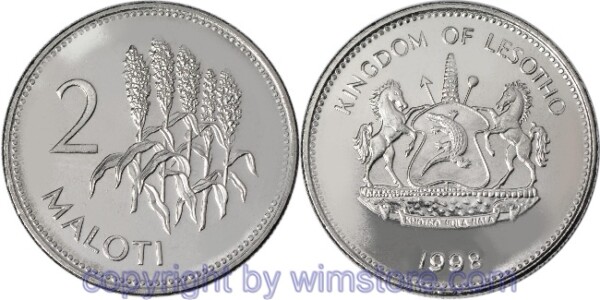 Lesotho, 2 Maloti 1996, 1998, KM 58, Stahl vernickelt