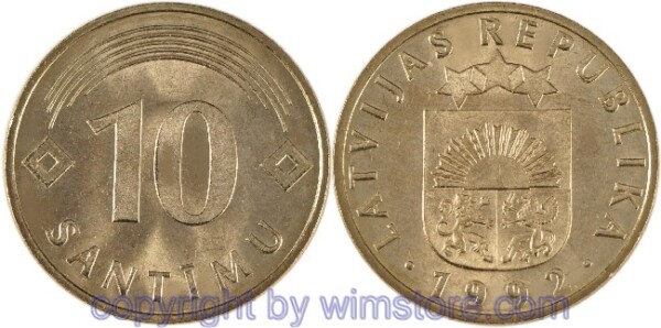 Lettland, 10 Santimi 1992, 2008, KM 17, Ni-Me