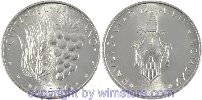 Vatikan, 500 Lire 1970 - 1976, Weintrauben und Gerstenähre, KM 123, Silber
