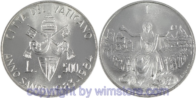 Vatikan, 500 Lire 1983, Christus zertritt den Drachen, KM 168, Silber