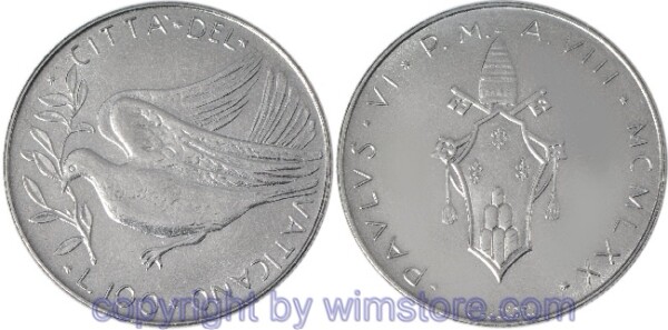 Vatikan, 100 Lire 1970 - 1977, KM 122, Stahl