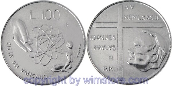 s6182 Vatikan, 100 Lire 1983, Kulturbefehl, KM 173, Stahl