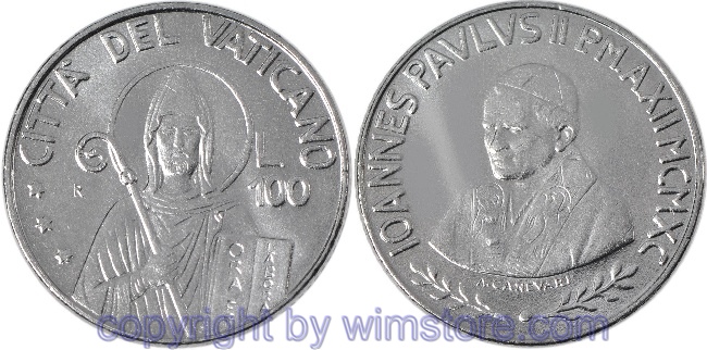 Vatikan, 100 Lire 1990, Christentum und neues Europa - Hl. Benedikt als Patron Europas, KM 223, Stahl