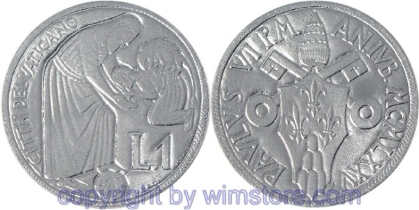 Vatikan, 1 Lira 1975, Heiliges Jahr - Glaube des gequälten Menschen, KM 124, Aluminium