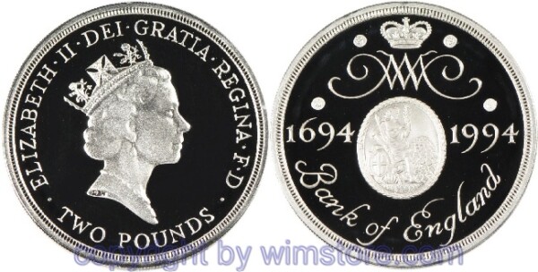 Großbritannien, 2 Pounds 1994, 300 Jahre Bank of England, KM 968a, Silber, PPII