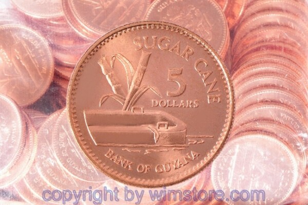 Guyana Lot: 100 Stück, 5 Dollar 2005, KM 51, Stahl verkupfert, -st, ggf. winz. Flecke