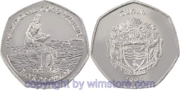 Guyana, 10 Dollars 1996, 2007, 2009, KM 52, Stahl vernickelt