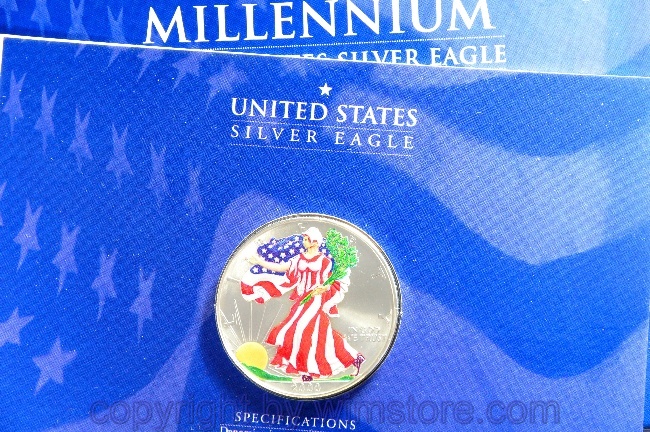 USA, 1 Dollar 2000, Walking Liberty, coloriert, KM 273, Silber, geblistert