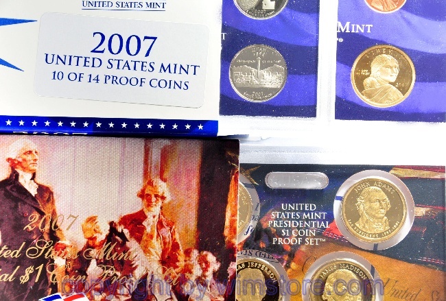 USA, Münzsatz 2007 mit Präsidentensatz, div. Metalle, PP