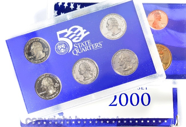 USA, Münzsatz 2000, inclusive 50 State Quarter Satz, div. Metalle, PP