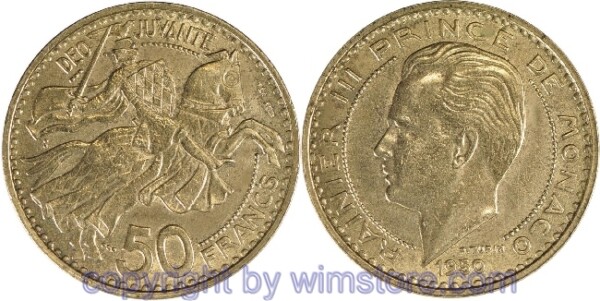 Monaco, 50 Francs 1950, KM 132, Alu/Bro