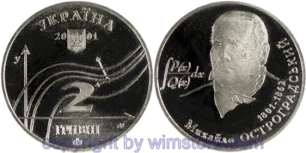 Ukraine, 2 Hryvni 2001, 200. Geburtstag von Mychailo Ostrohradskiy, KM 137, Ku/Ni/Zink