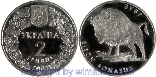 Ukraine, 2 Hryvni 2003, Flora und Fauna der Ukraine - Wisent, KM 167, Ku/Ni/Zink