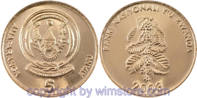 Rwanda, 5 Francs 2003, KM 23, Eisen verkupfert