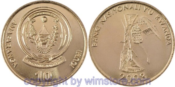 Rwanda, 10 Francs 2003, KM 24, Eisen verkupfert