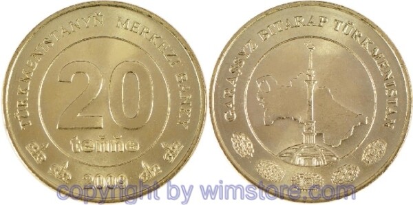 Turkmenistan, 20 Tenge 2009, KM 99, Ni/Me