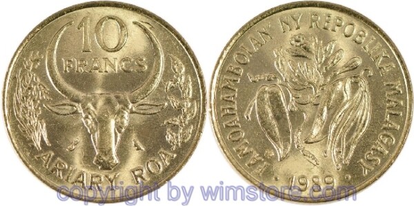 Madagaskar, 10 Francs 1970 - 1989, KM 11, Alu/Ni/Bro
