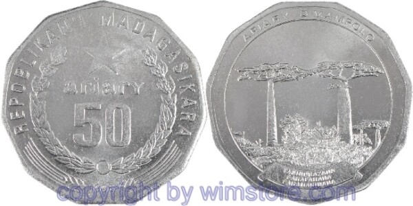 Madagaskar, 50 Ariary 1994, 1996, FAO, KM 25.1, Stahl