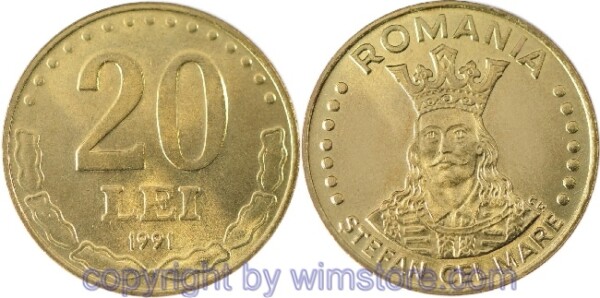 Rumänien, 20 Lei ab 1991, KM 109, Eisen-Messing plattiert