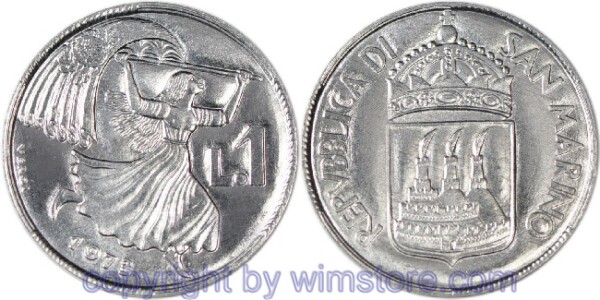 San Marino, 1 Lira 1973, Mädchen mit Flagge, KM 22, Aluminium, st