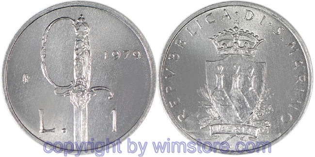 San Marino, 1 Lira 1979, Degen, KM 89, Aluminium, st