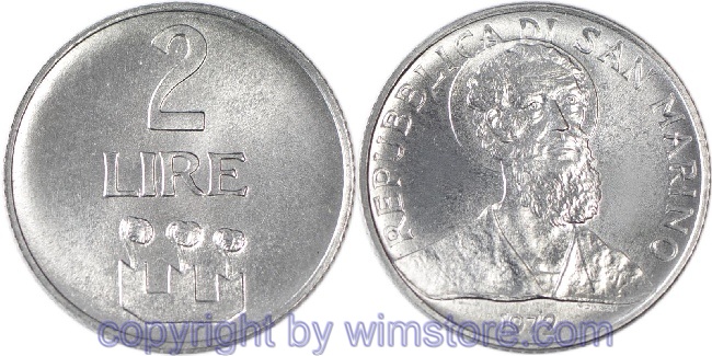 San Marino, 2 Lire 1972, Hl. Marinus von Dalmatien, KM 15, Aluminium, st